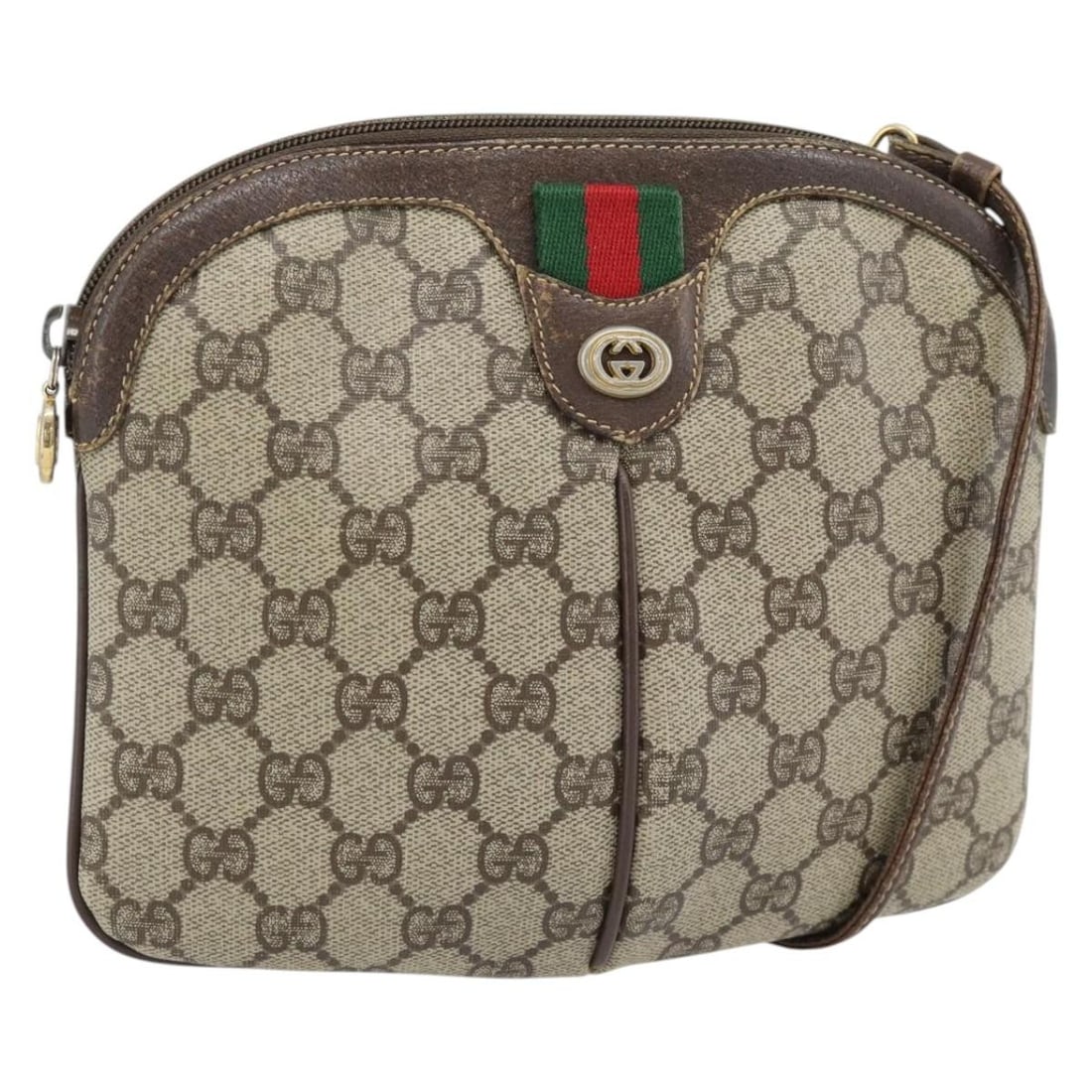 Gucci Sherry Line GG Supreme PVC Shoulder Bag Beige Gold 904 02 047: Gucci Sherry Line GG Supreme PVC Shoulder Bag Beige Gold 904 02 047 Gucci GG Supreme Web Sherry Line shoulder bag in beige and gold, made in Italy from PVC leather and GG canvas. The bag measures appr