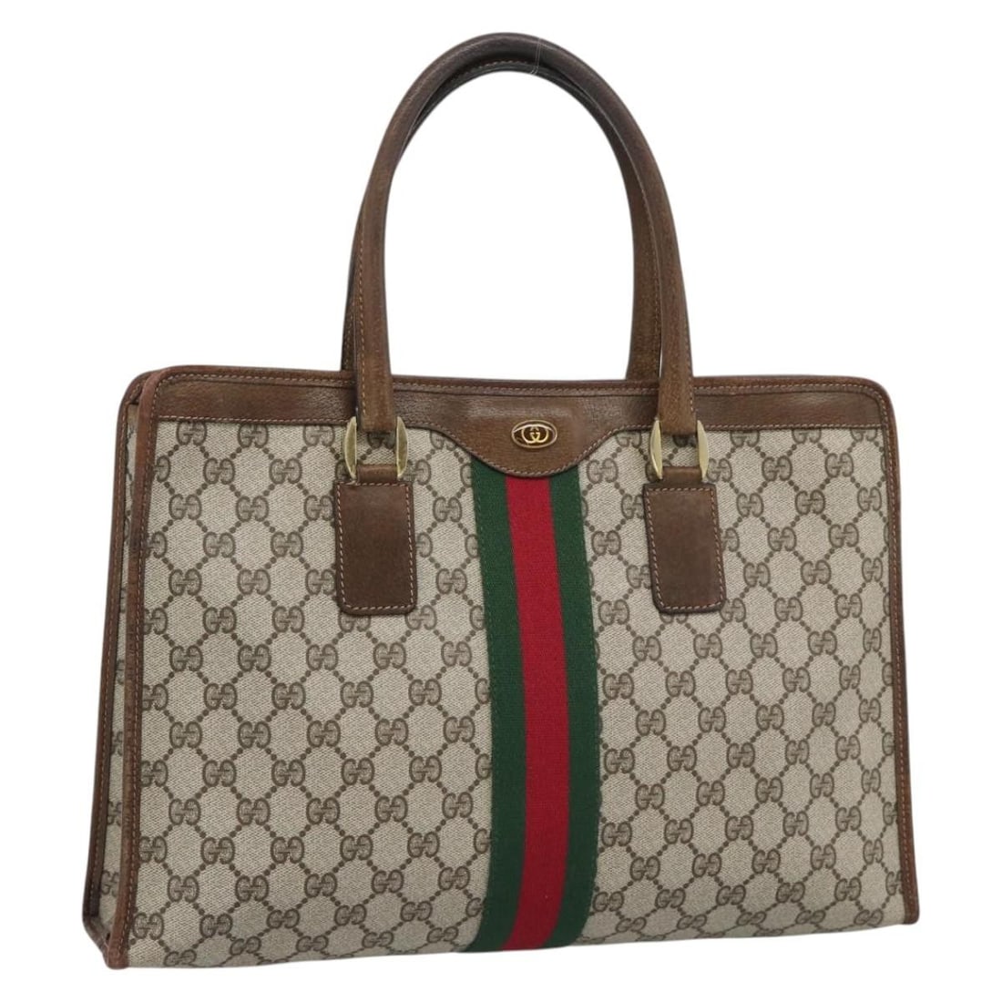 Gucci Sherry Line GG Supreme PVC Handbag Beige Gold 002 4083 39: Gucci Sherry Line GG Supreme PVC Handbag Beige Gold 002 4083 39 Gucci GG Supreme Web Sherry Line handbag in beige PVC leather and GG canvas with gold-tone accents. Made in Italy for women. This heavil