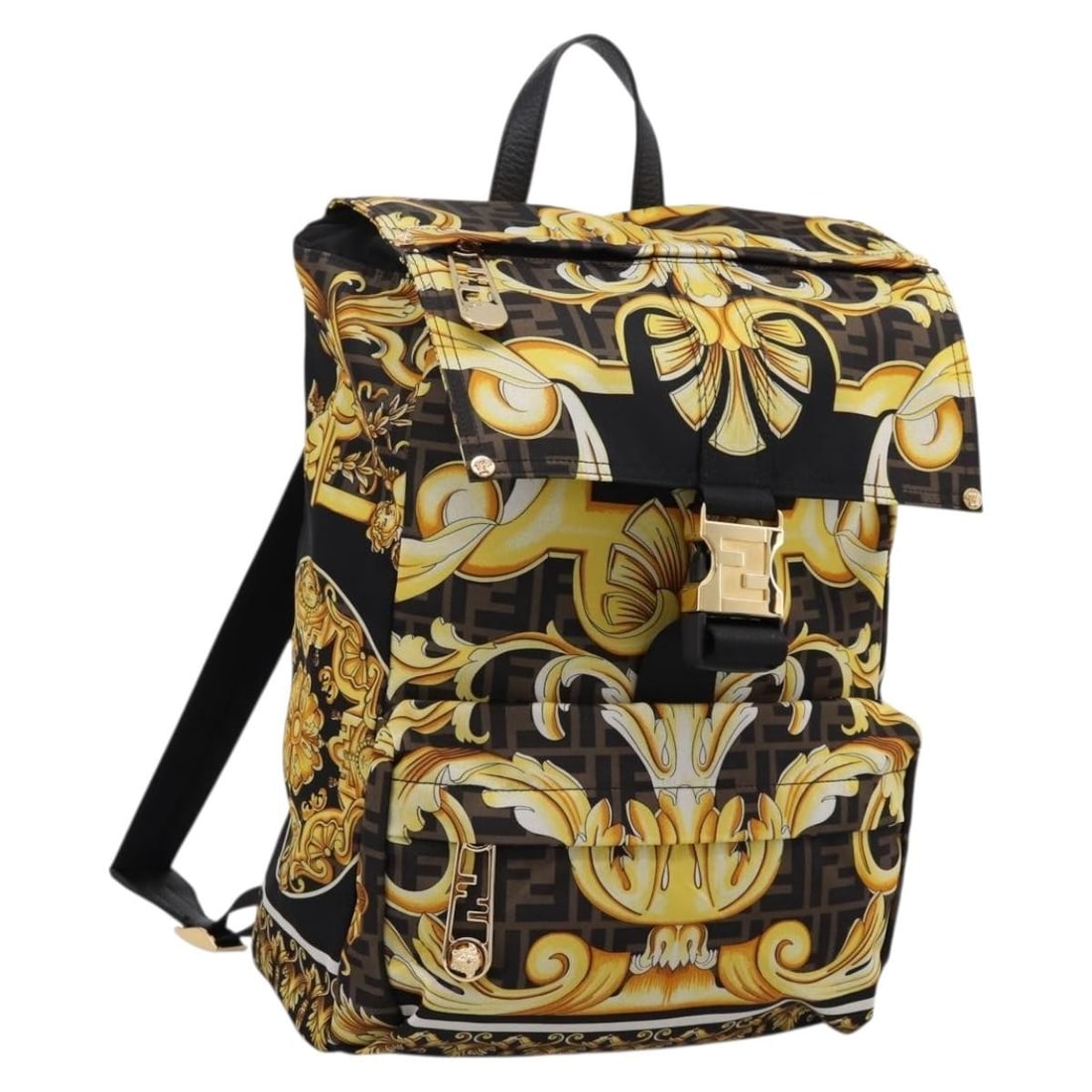 FENDI 7VZ066 Fendace Zucca Nylon Backpack Brown Gold Tone: FENDI 7VZ066 Fendace Zucca Nylon Backpack Brown Gold Tone Fendi Fendace Zucca backpack in brown nylon with gold-tone coloring. Made in Italy, this women's backpack includes a dust bag and is noted in 