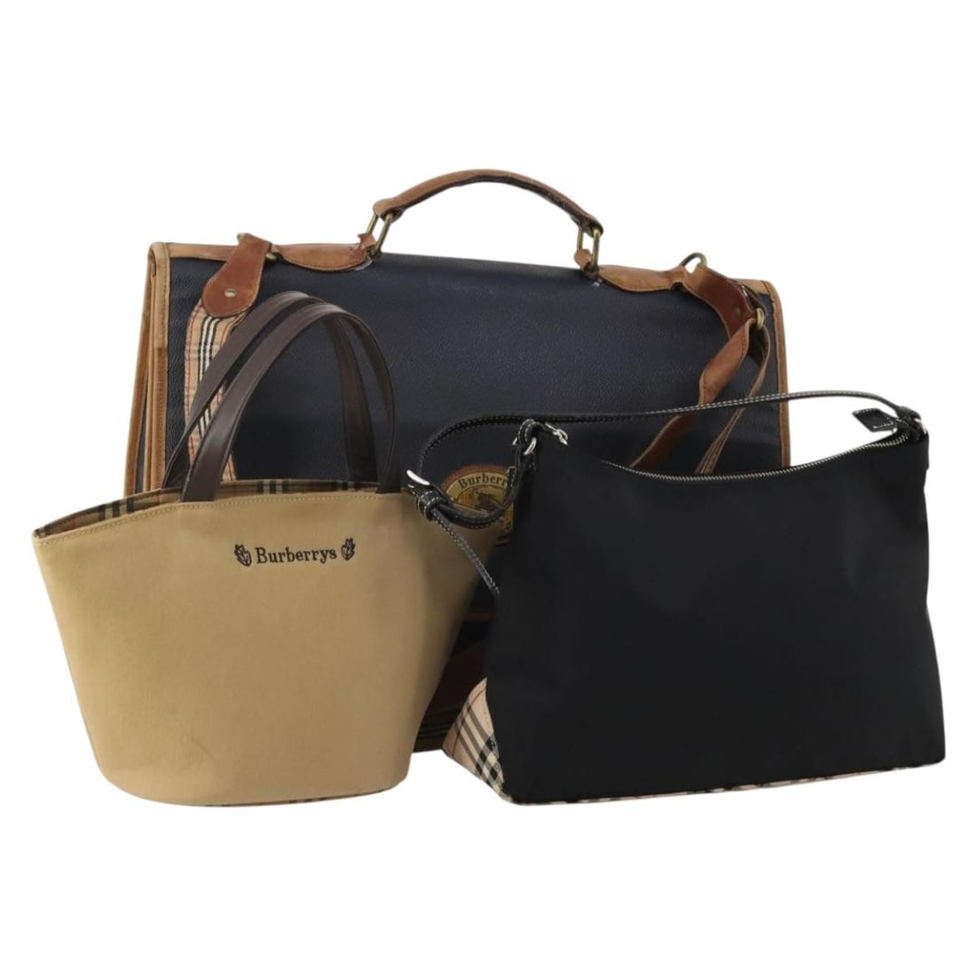 Burberrys Blue Label 3 Piece 2way Hand Bag Set Canvas Leather: Burberrys Blue Label 3 Piece 2way Hand Bag Set Canvas Leather Burberrys Blue Label 2-way handbag set in canvas with leather trim and the Nova Check pattern. Designed for women, this set includes a sho