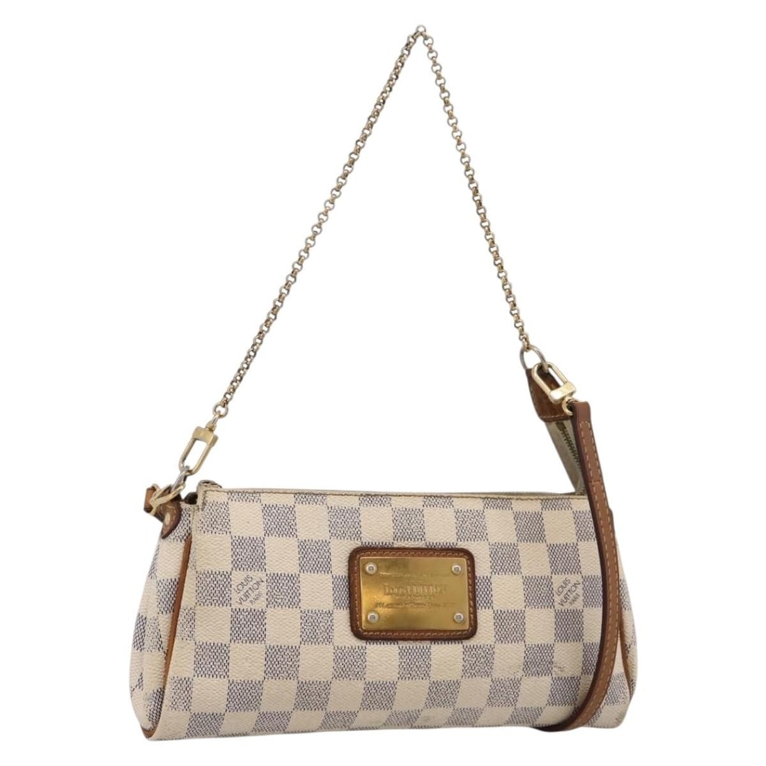 Louis Vuitton N55214 Eva 2way Shoulder Bag Damier Azur Canvas: Louis Vuitton N55214 Eva 2way Shoulder Bag Damier Azur Canvas Louis Vuitton Eva 2-way shoulder bag in Damier Azur canvas. This women's bag includes a shoulder strap and is made in France. Condition is