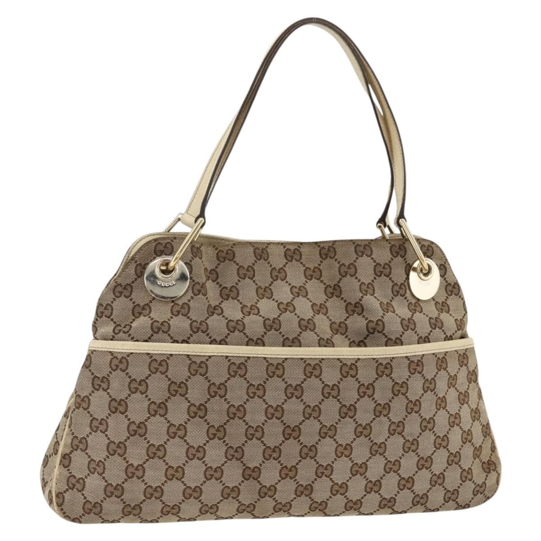 Beige Gold GG Canvas Gucci 121023 Women's Handbag Italy: Beige Gold GG Canvas Gucci 121023 Women's Handbag Italy This women's Gucci hand bag is crafted from signature GG canvas in beige and gold tones. Made in Italy, it features a spacious main compartment 
