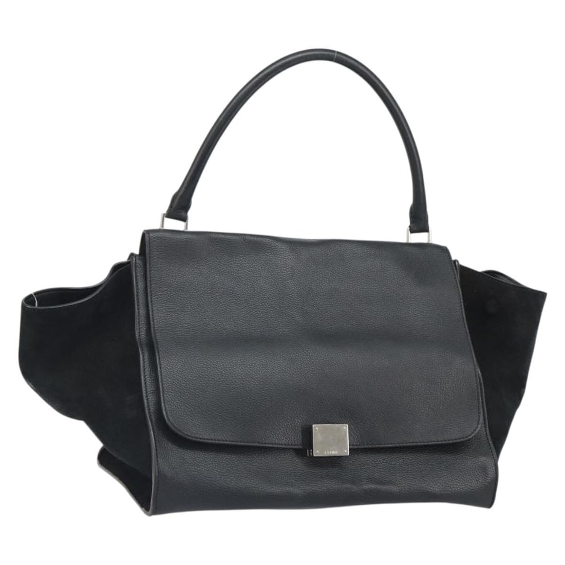 Celine Trapeze Black Leather and Suede Handbag with Silver Tone Hardware: Celine Trapeze Black Leather and Suede Handbag with Silver Tone Hardware This CELINE Trapeze handbag features a sophisticated black leather exterior with silver-tone accents. Designed for women, it of