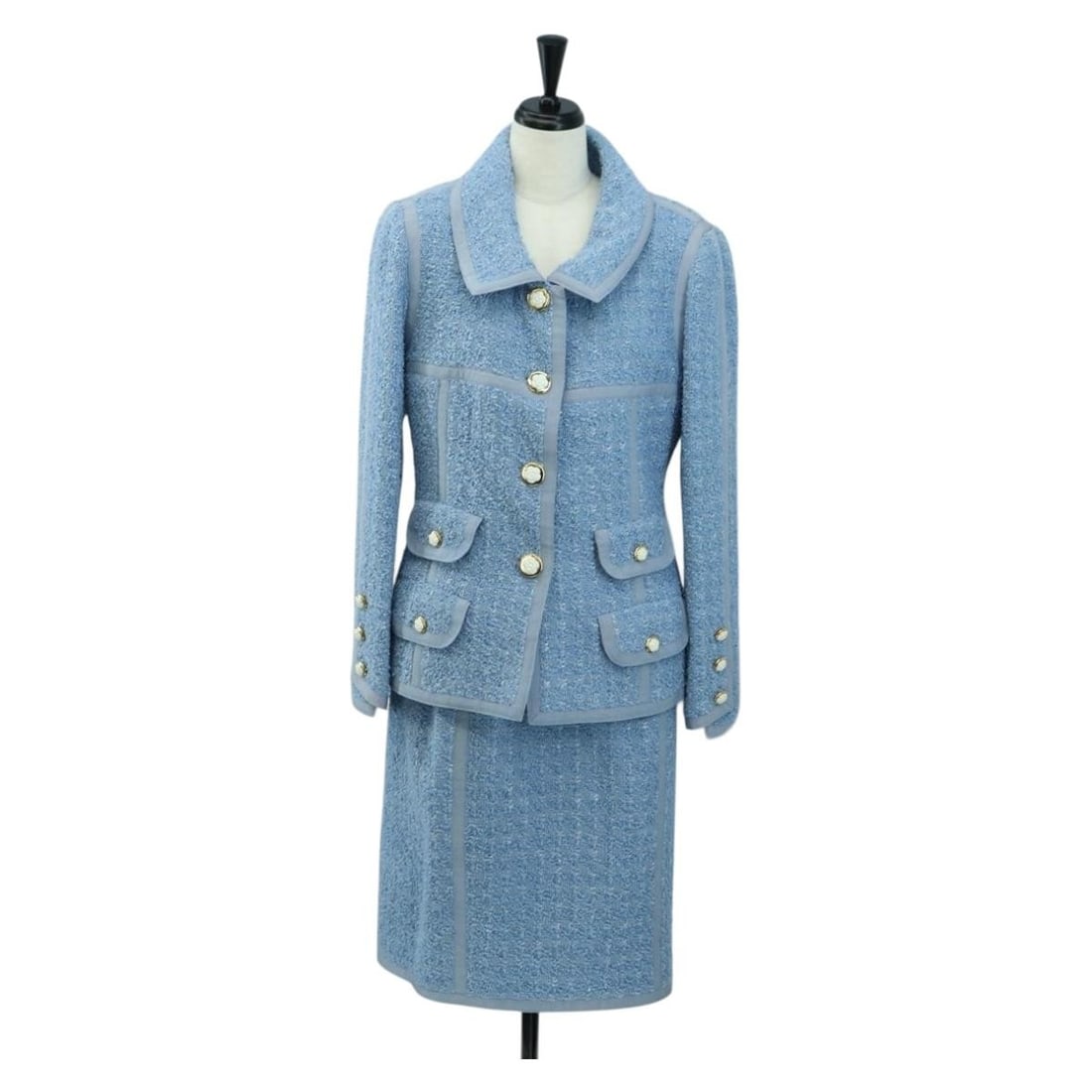 CHANEL tweed jacket and skirt set light blue size 42 (1 of 17)