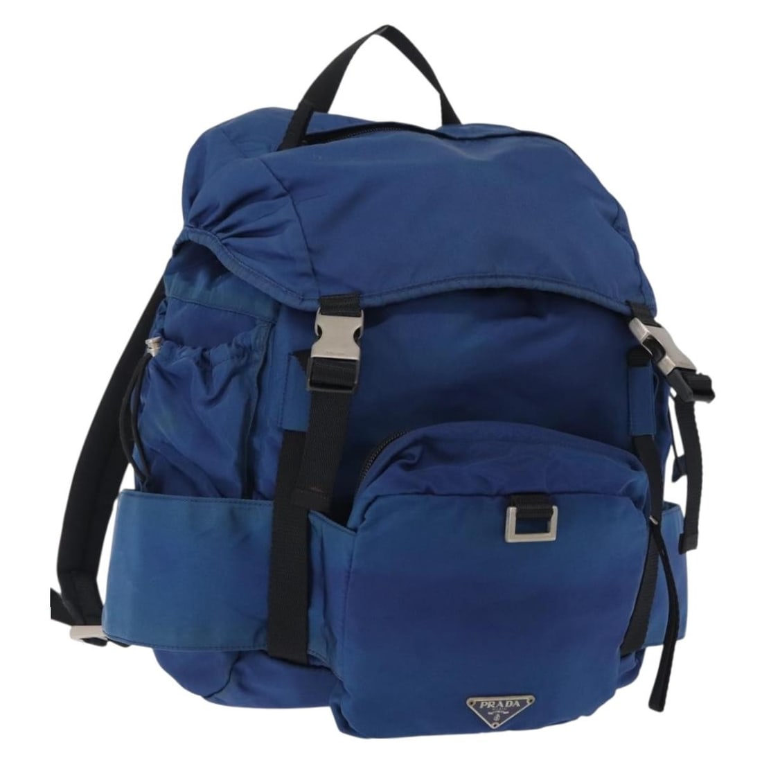 PRADA Blue Silver Nylon Backpack Authentic Italy: PRADA Blue Silver Nylon Backpack Authentic Italy This PRADA backpack combines functionality with style, featuring a durable nylon exterior in a striking blue and silver color scheme. Measuring approxi