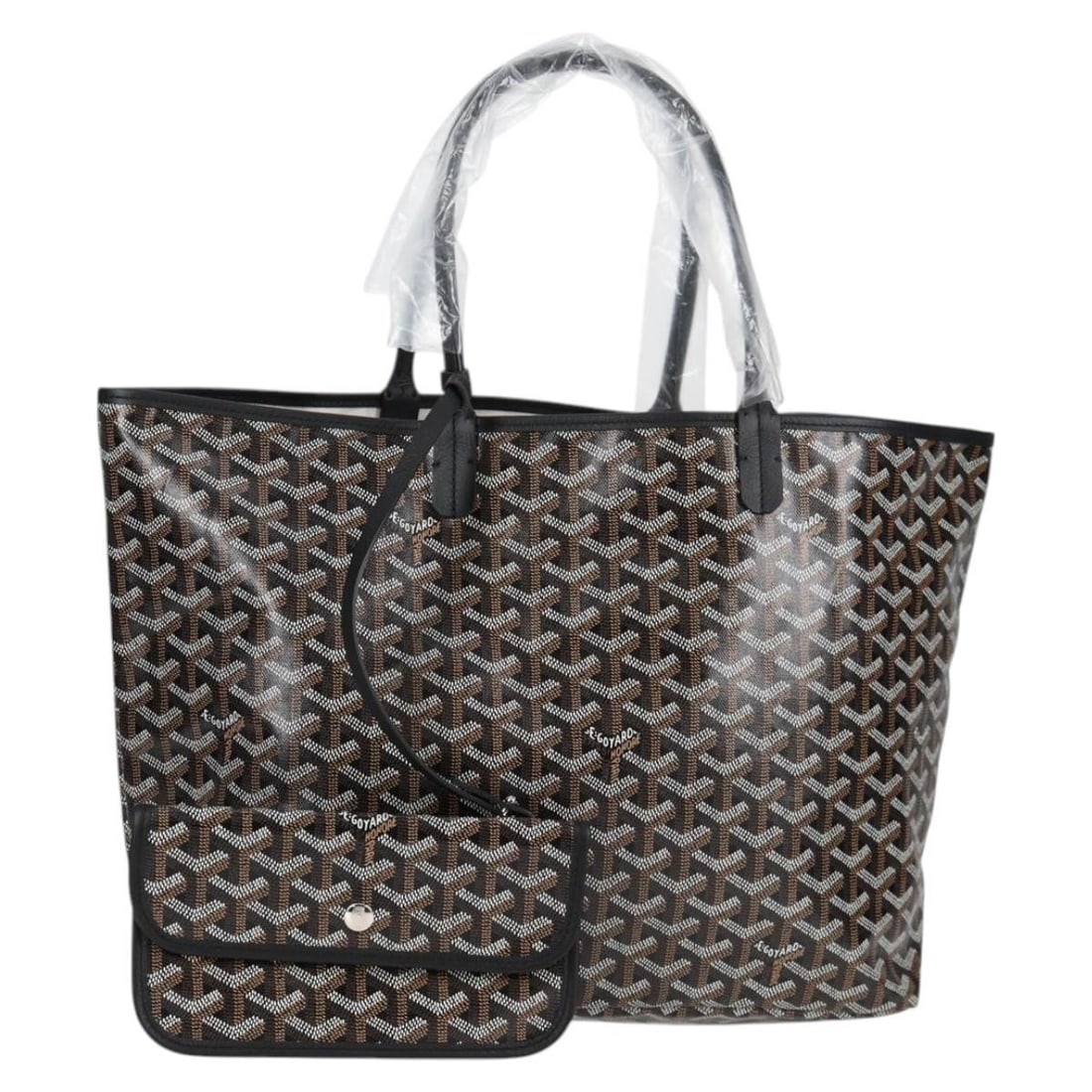Goyard Saint Louis PM Black PVC Leather Tote with Pouch: Goyard Saint Louis PM Black PVC Leather Tote with Pouch Authentic GOYARD Saint Louis PM tote bag in black herringbone PVC leather. This women's tote is made in France and includes a pouch. It is liste