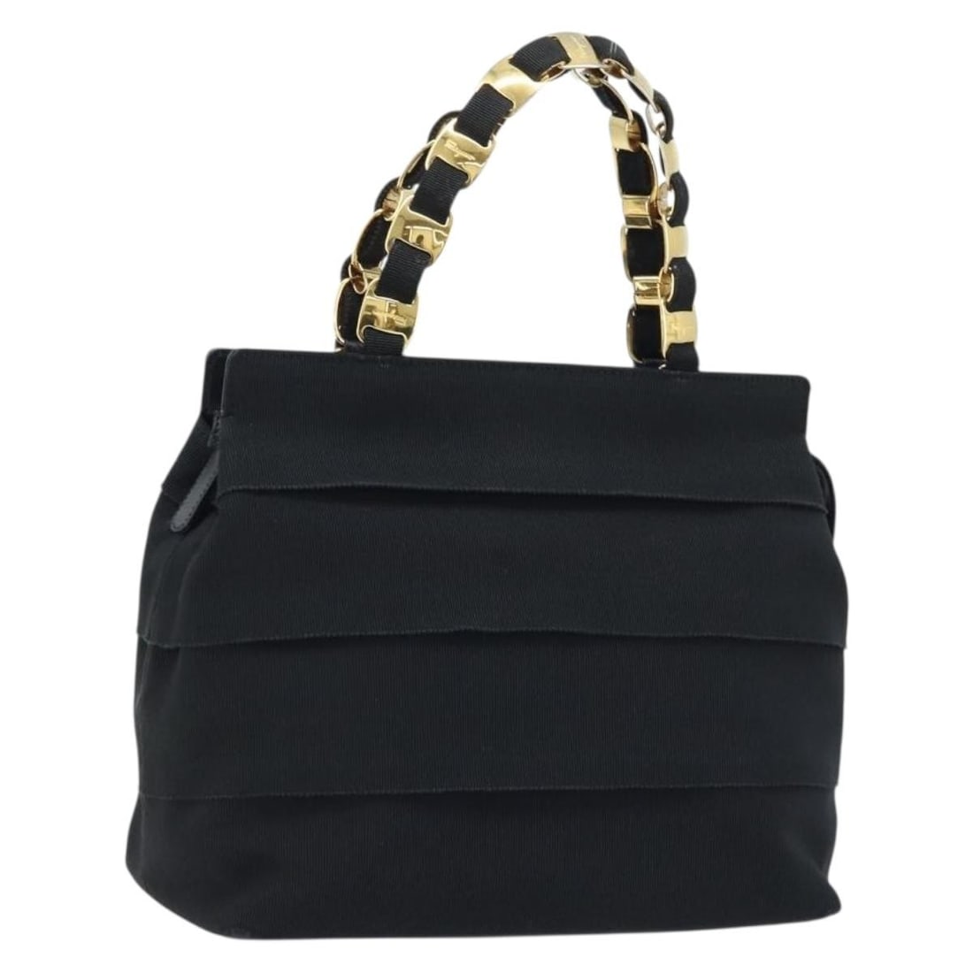 Salvatore Ferragamo Vala Black Nylon Chain Handle Women's Handbag Gold Tone: Salvatore Ferragamo Vala Black Nylon Chain Handle Women's Handbag Gold Tone This Salvatore Ferragamo Chain Vala handbag is crafted from black nylon with gold-tone accents. Designed for women, it featu