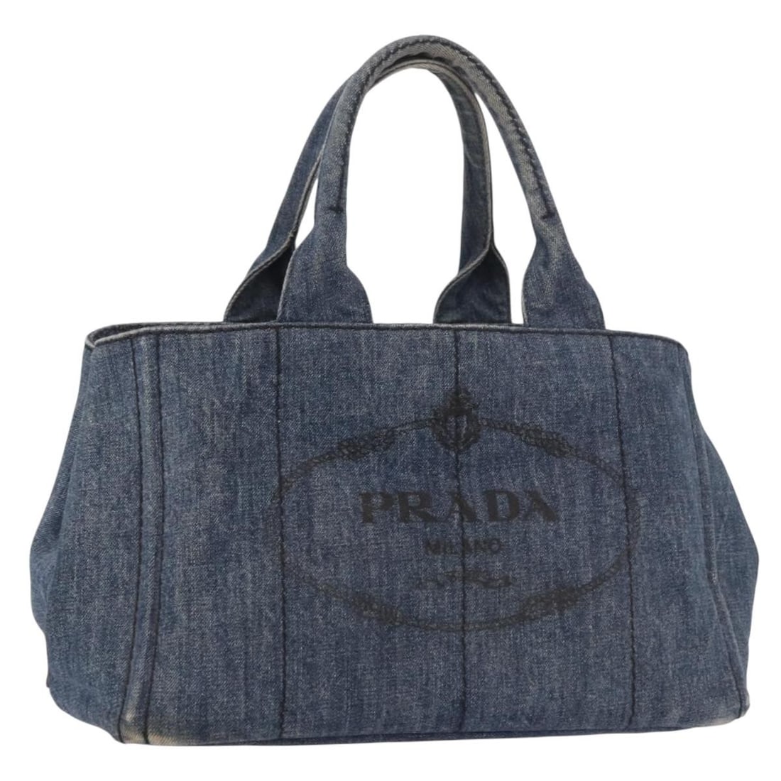 PRADA Canapa M Canvas Tote Hand Bag Blue Gold Tone: PRADA Canapa M Canvas Tote Hand Bag Blue Gold Tone Prada Canapa M handbag in blue canvas with gold-tone accents. This women's handbag is made in Turkey and includes only the item shown; the original b