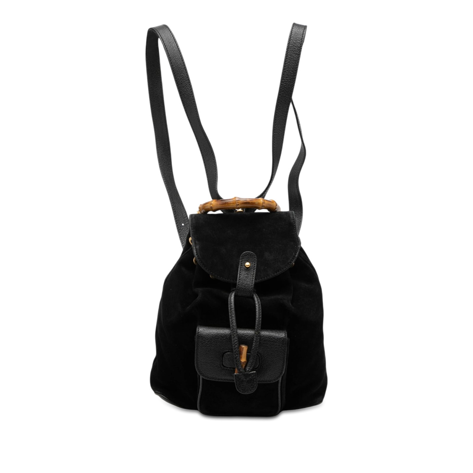 Gucci Suede Bamboo Backpack Black Leather Drawstring Bag (1 of 7)