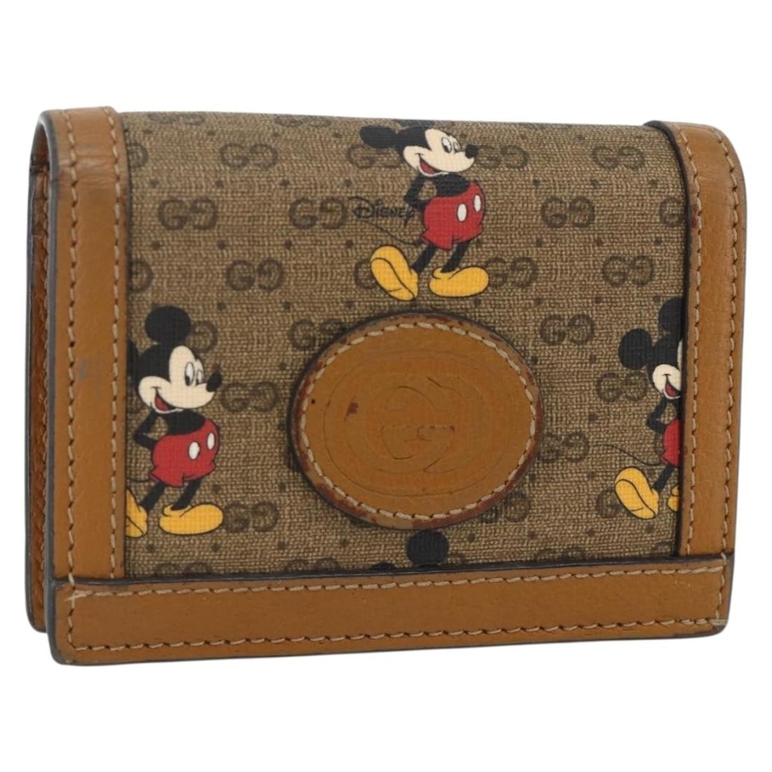 Gucci 602534 bifold wallet Micro GG Supreme PVC leather beige gold: Gucci 602534 bifold wallet Micro GG Supreme PVC leather beige gold Gucci x Disney Micro GG Supreme bifold wallet in beige and gold. Made in Italy, this women's wallet is crafted from PVC leather with 
