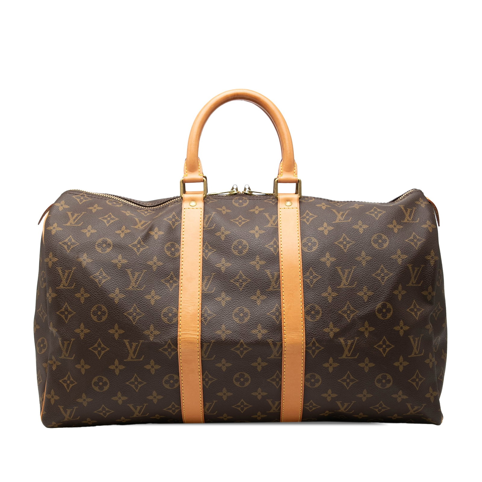 Louis Vuitton Keepall 45 Monogram Canvas Travel Bag: Louis Vuitton Keepall 45 Monogram Canvas Travel Bag Louis Vuitton Monogram Keepall 45 travel bag crafted with a monogram canvas body, rolled vachetta leather handles, and a top zip closure. Made in Fr