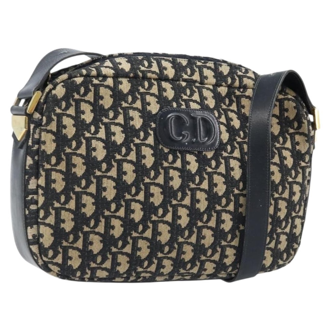 Christian Dior Black Gold Trotter Canvas Shoulder Bag: Christian Dior Black Gold Trotter Canvas Shoulder Bag Christian Dior shoulder bag in black and gold Trotter canvas, made in France. This women's bag features an adjustable shoulder strap and includes 