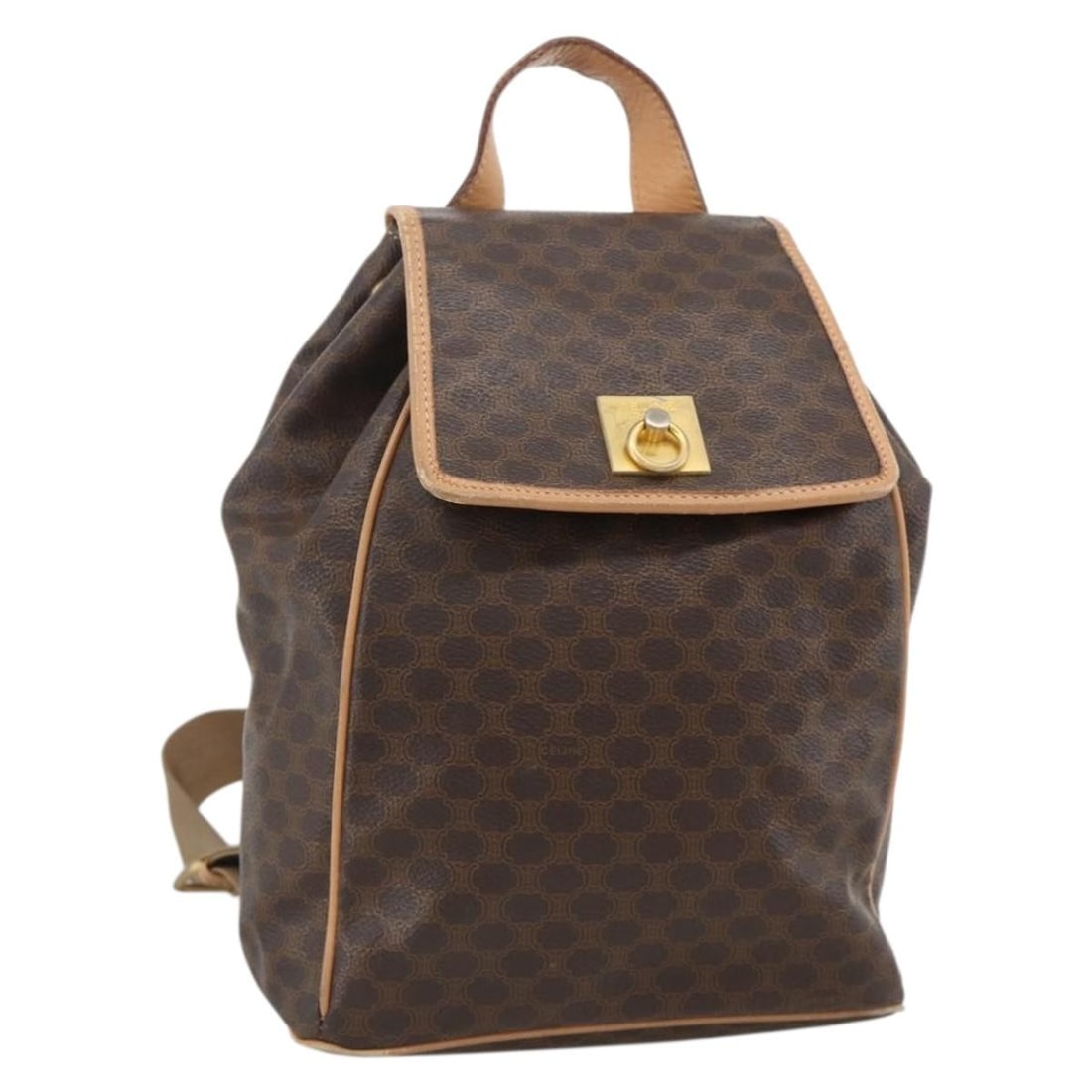 CELINE Macadam Backpack Brown PVC Leather Canvas Gold Tone: CELINE Macadam Backpack Brown PVC Leather Canvas Gold Tone Celine Macadam canvas backpack with PVC leather trim in brown with gold-tone accents. This women's backpack is made in Italy and includes onl