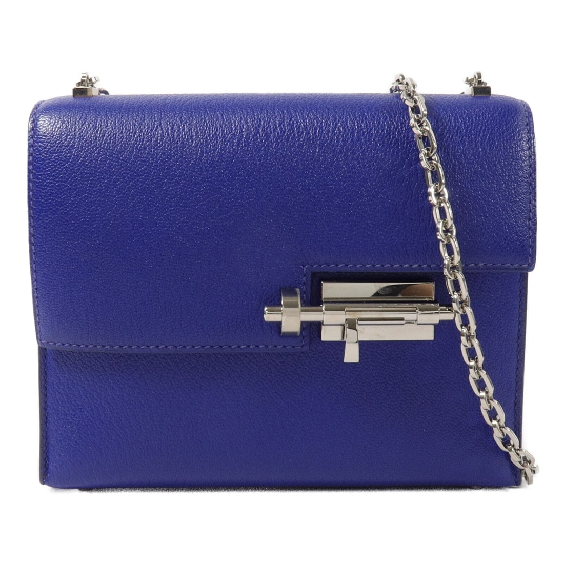Hermes Mini Verrou Shoulder Bag Bleu Electrique Chevre PHW: Hermes Mini Verrou Shoulder Bag Bleu Electrique Chevre PHW Mini Verrou shoulder bag in Bleu Electrique with palladium-tone hardware. Crafted in chevre and lambskin, this women's shoulder bag features 