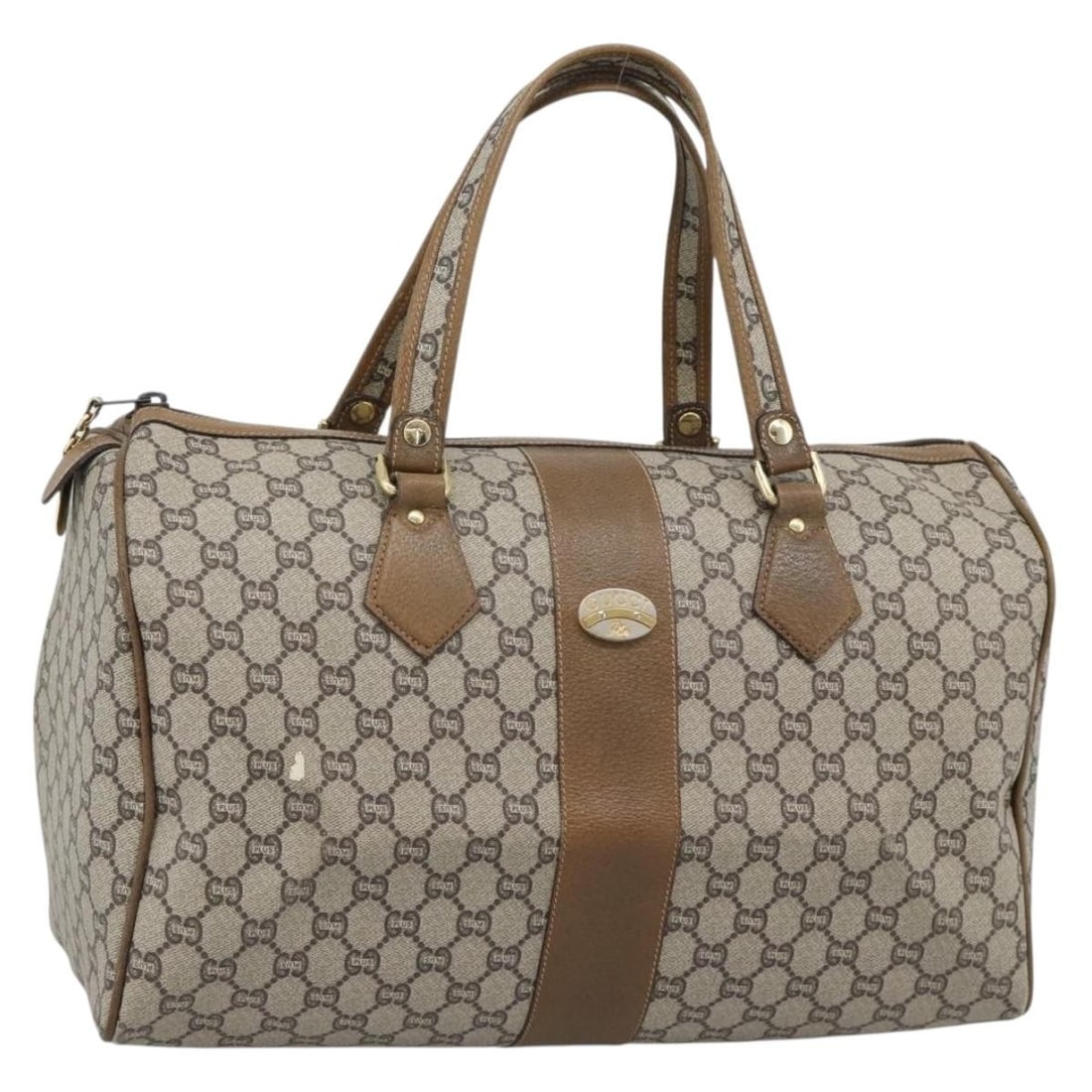 Gucci Boston Bag GG Plus Supreme PVC Leather Beige Gold 191915: Gucci Boston Bag GG Plus Supreme PVC Leather Beige Gold 191915 Authentic Gucci GG Plus Supreme Boston bag in beige and gold PVC leather with GG canvas. This women's handbag was made in Italy and is of