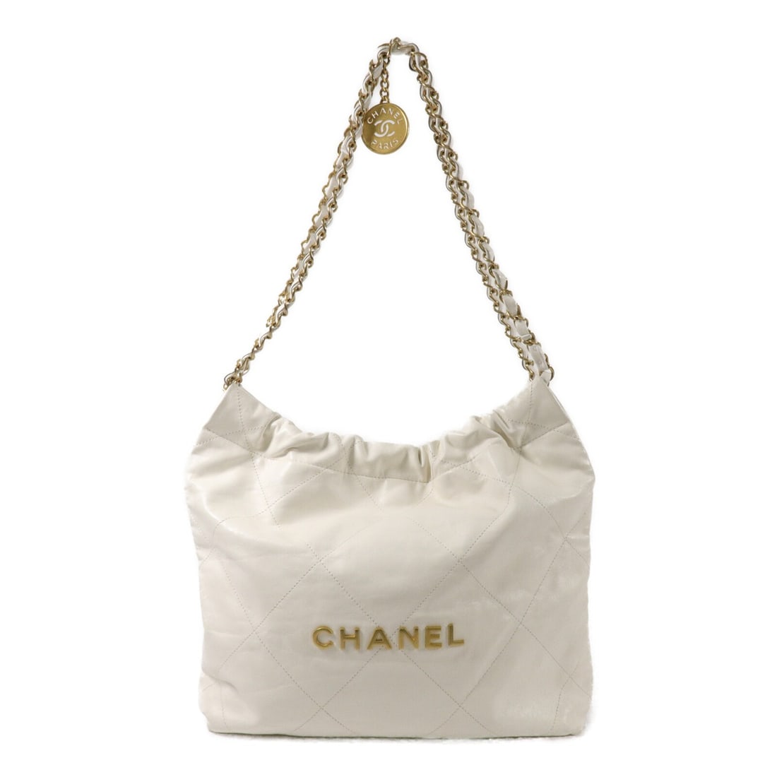 CHANEL AS3260 Chanel 22 Small White Calfskin Chain Shoulder Bag: CHANEL AS3260 Chanel 22 Small White Calfskin Chain Shoulder Bag CHANEL Chanel 22 Small Chain Shoulder Bag, model AS3260, in white calfskin (cowhide) leather. This women's shoulder bag features a chain