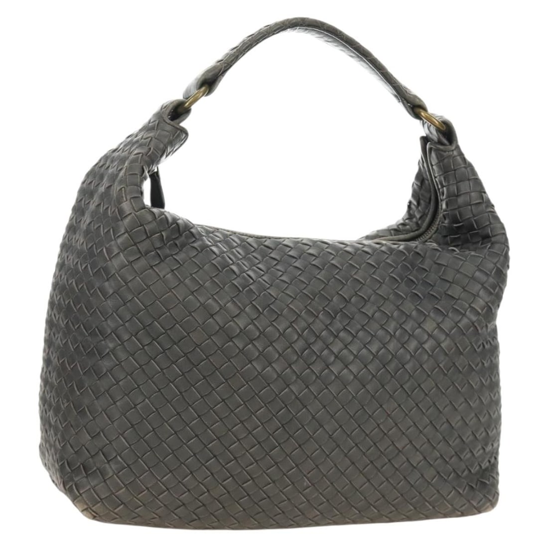 Bottega Veneta Intrecciato Gray Leather Shoulder Bag Gold Tone 185312M (1 of 18)