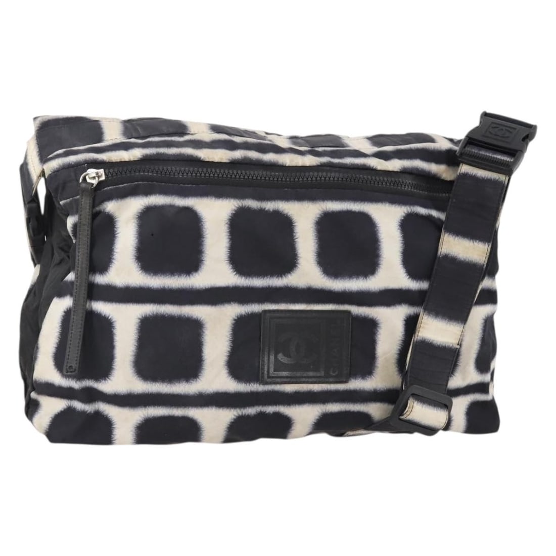 CHANEL Sports Line Nylon Shoulder Bag Reversible Black Silver CC: CHANEL Sports Line Nylon Shoulder Bag Reversible Black Silver CC Reversible CHANEL Sports Line shoulder bag in black and silver nylon. This women's shoulder bag was made in France and includes an adju