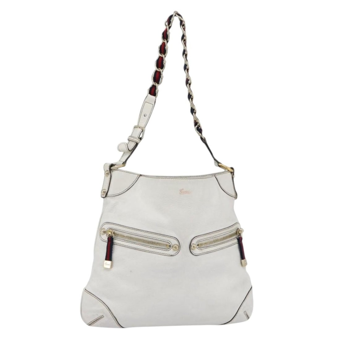 Gucci 154392 Leather Shoulder Bag White and Gold: Gucci 154392 Leather Shoulder Bag White and Gold Gucci shoulder bag in white and gold leather with a chain shoulder strap. Made in Italy, this women's bag is offered as the item only; box and dust bag