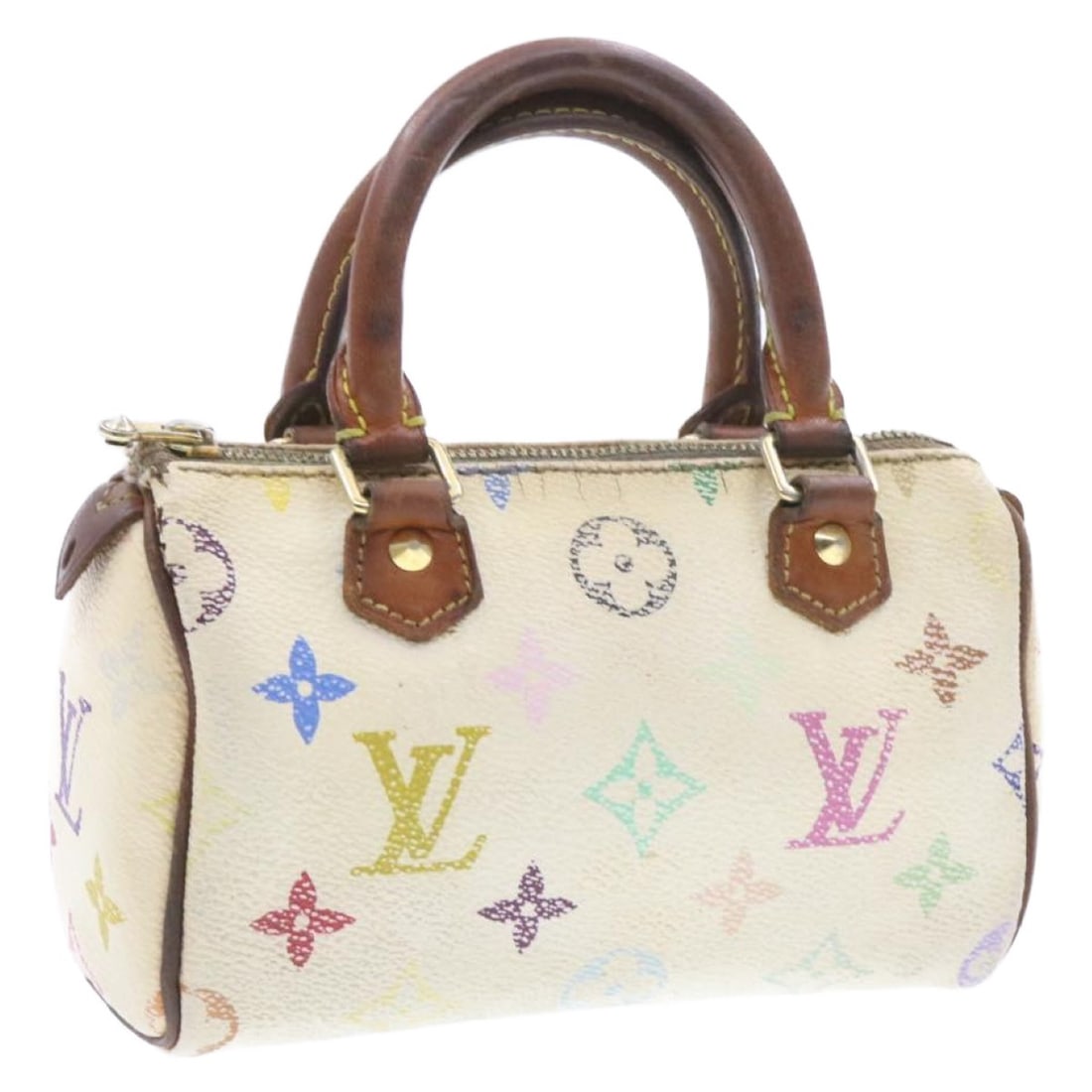 Louis Vuitton M92645 Mini Speedy White Monogram Multicolor Handbag: Louis Vuitton M92645 Mini Speedy White Monogram Multicolor Handbag Louis Vuitton Mini Speedy hand bag in Monogram Multicolor Canvas with a white exterior. Made in France, this women's handbag measures