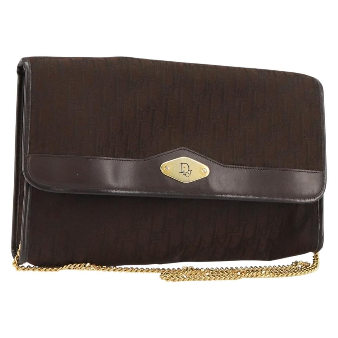 Christian Dior Trotter Canvas Shoulder Bag Brown Gold Chain Strap: Christian Dior Trotter Canvas Shoulder Bag Brown Gold Chain Strap Christian Dior Trotter Canvas Chain Shoulder Bag in brown and gold, made in France. This women's shoulder bag is crafted from Trotter 