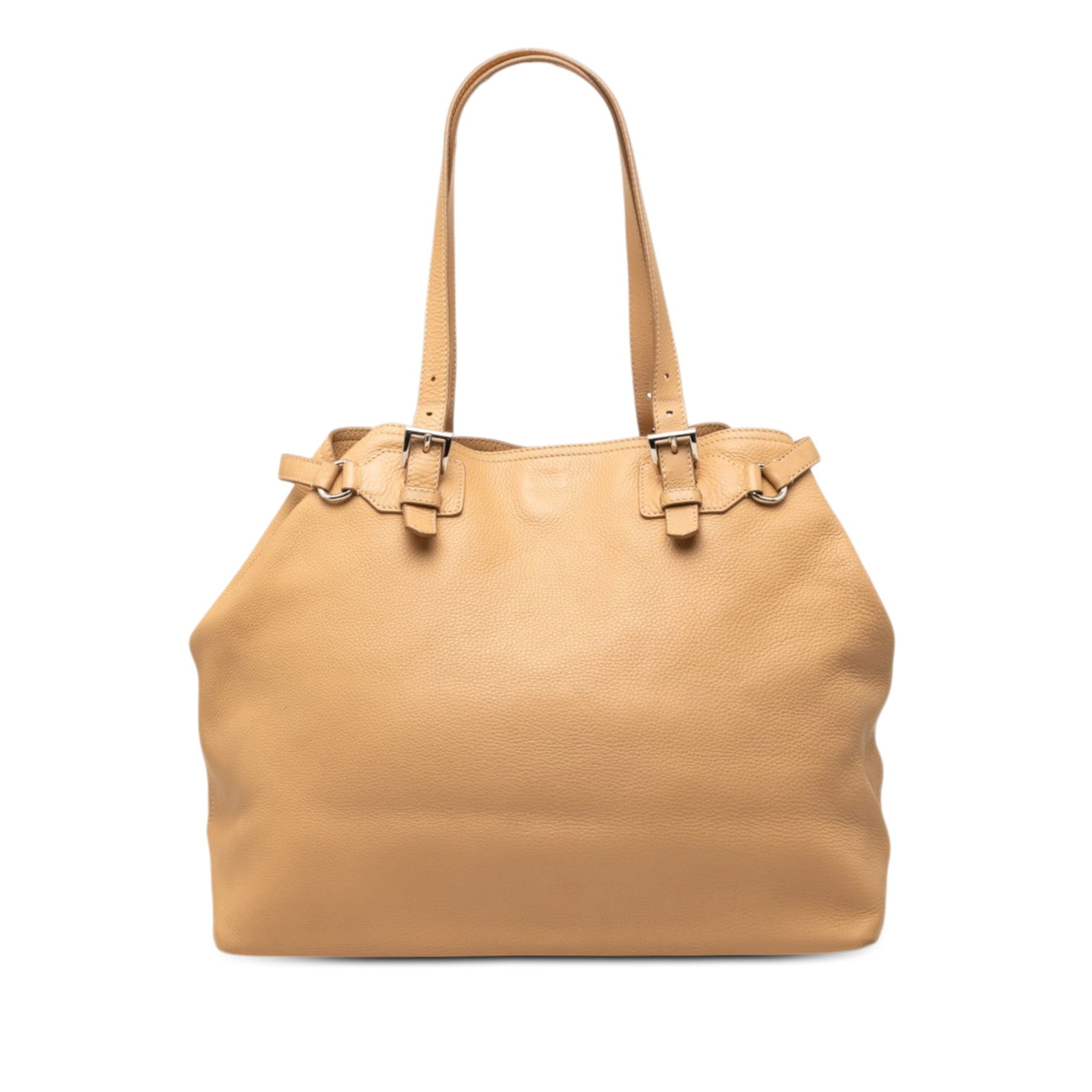 Prada Vitello Daino Brown Leather Tote Bag: Prada Vitello Daino Brown Leather Tote Bag Prada Vitello Daino tote bag in brown leather with adjustable flat leather straps, an open top with side magnetic snap closure, and an interior zip pocket. M