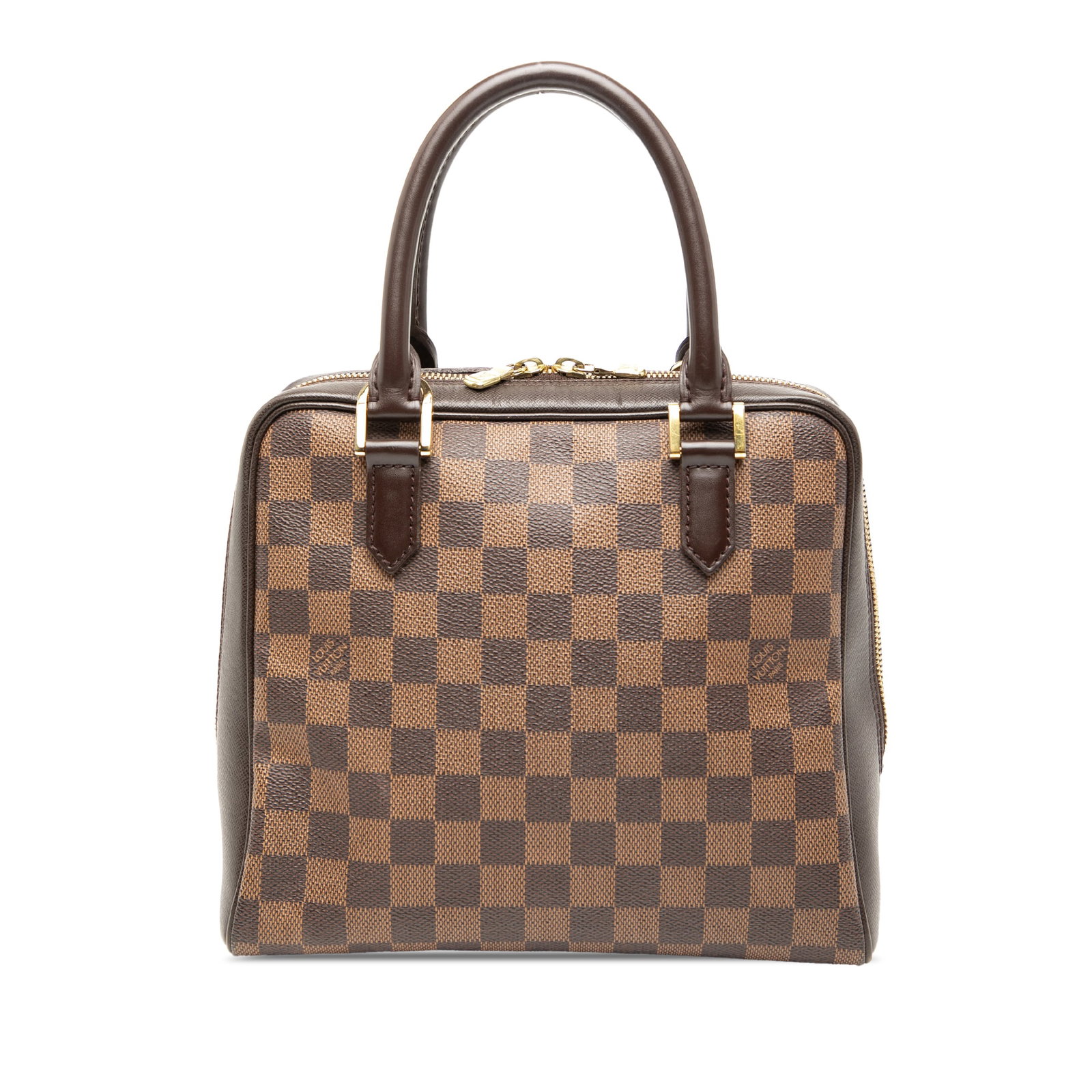 Damier Ebene Brera handbag by Louis Vuitton in brown canvas with leather trim: Damier Ebene Brera handbag by Louis Vuitton in brown canvas with leather trim The Louis Vuitton Damier Ebene Brera features the brand's signature damier ebene canvas with leather trim, rolled leather 