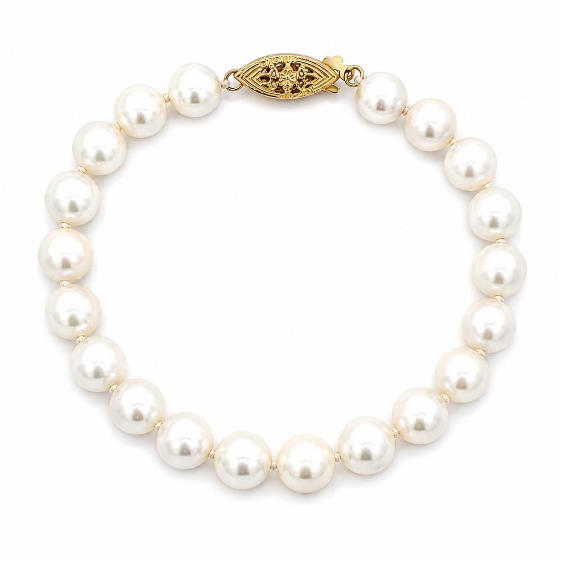 Unbranded Cultured Pearl Beaded Bracelet 14k Yellow Gold Filigree Clasp (1 of 8)