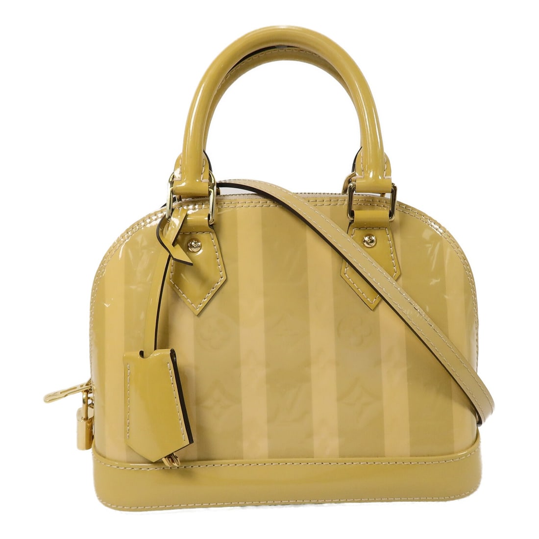 Louis Vuitton Alma BB M90970 Yellow Vernis Patent 2 Way Bag: Louis Vuitton Alma BB M90970 Yellow Vernis Patent 2 Way Bag A Louis Vuitton Alma BB 2 Way Shoulder Bag in Yellow Monogram Vernis patent leather, featuring gold-tone hardware and a structured silhouett