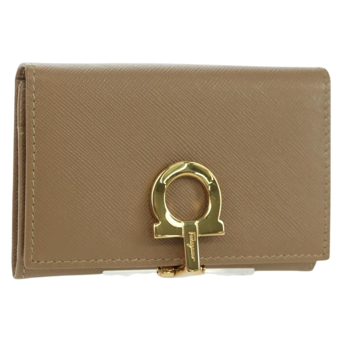 Salvatore Ferragamo Gancini Saffiano Leather Coin Purse Beige Gold (1 of 18)