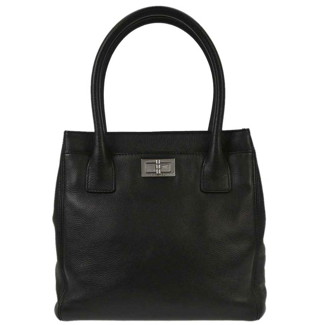 CHANEL Mademoiselle Lock Executive Tote in Black Calfskin: CHANEL Mademoiselle Lock Executive Tote in Black Calfskin Chanel Mademoiselle Lock Executive tote bag in black calfskin leather with double handles and a magnetic closure. This medium tote features tw