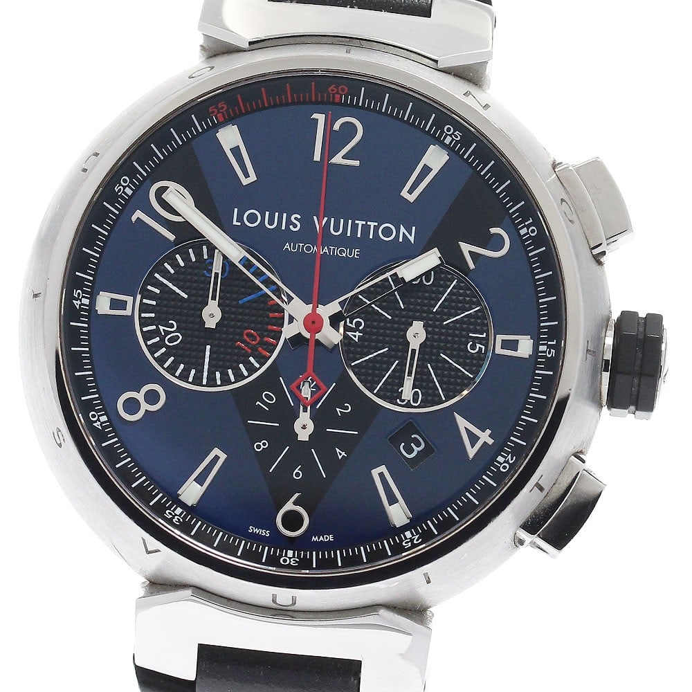 Louis Vuitton Tambour Q102V automatic chronograph mens wristwatch: Louis Vuitton Tambour Q102V automatic chronograph mens wristwatch Pre-owned Louis Vuitton Tambour chronograph automatic men's wristwatch with date and small seconds functions. This Swiss-made watch fe
