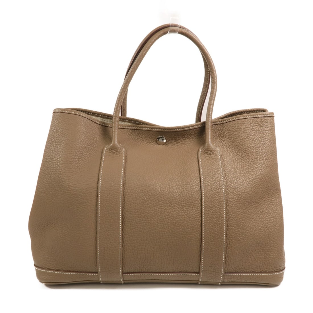Hermes Garden Party PM Negonda Tote Bag Etoupe PHW: Hermes Garden Party PM Negonda Tote Bag Etoupe PHW Hermes Garden Party PM handbag in Negonda leather and calfskin (cowhide), presented in Etoupe grey and khaki tones. This tote bag features a hook but