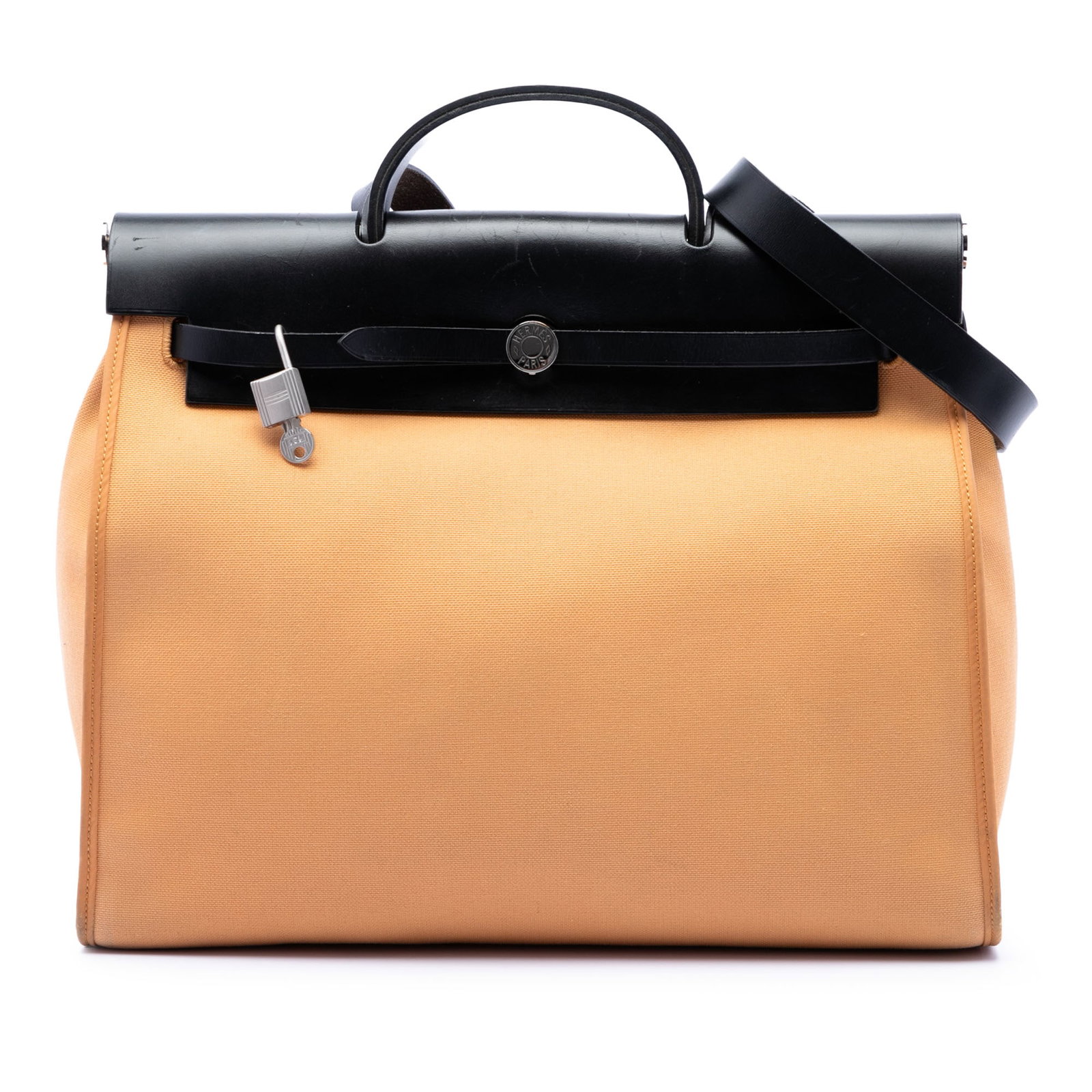 Hermes Herbag Zip 39 Orange Fabric Shoulder Bag: Hermes Herbag Zip 39 Orange Fabric Shoulder Bag Hermes Toile Herbag Zip 39 bag in orange fabric with a canvas body, flat leather top handle, flat leather shoulder strap, top flap with pull-through str