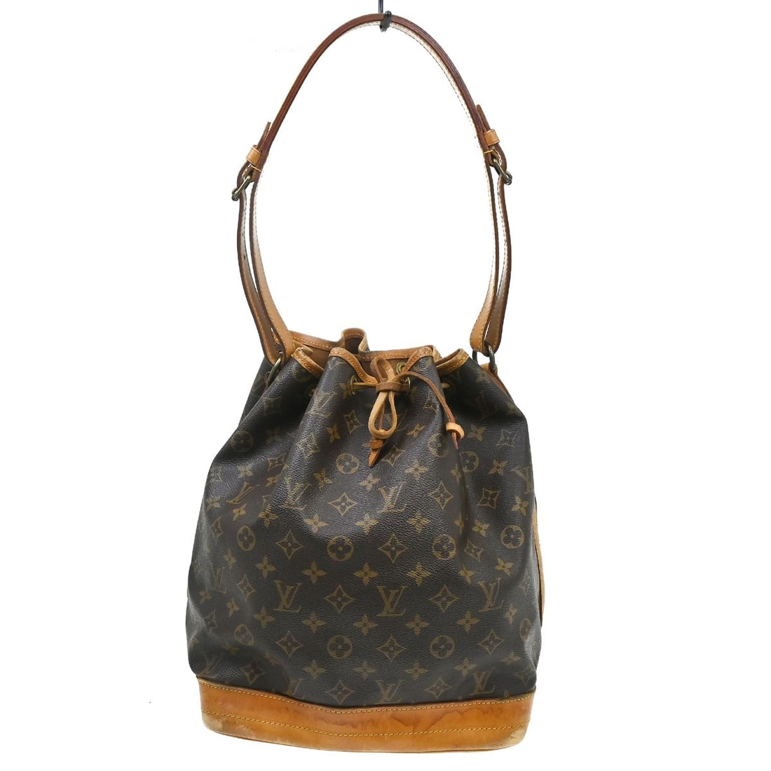 Louis Vuitton Noe Monogram Canvas Shoulder Bag M42224 Drawstring: Louis Vuitton Noe Monogram Canvas Shoulder Bag M42224 Drawstring Vintage Louis Vuitton Noe shoulder bag in brown Monogram canvas with leather trim and a drawstring closure. This unisex medium bag feat