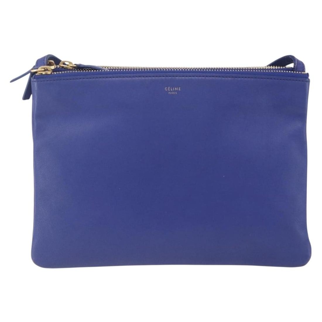 Celine Trio blue leather crossbody bag: Celine Trio blue leather crossbody bag Celine Trio leather bag in blue, made in Italy. It is described as a female style with good vintage condition and honest wear, including light surface rubbing, s