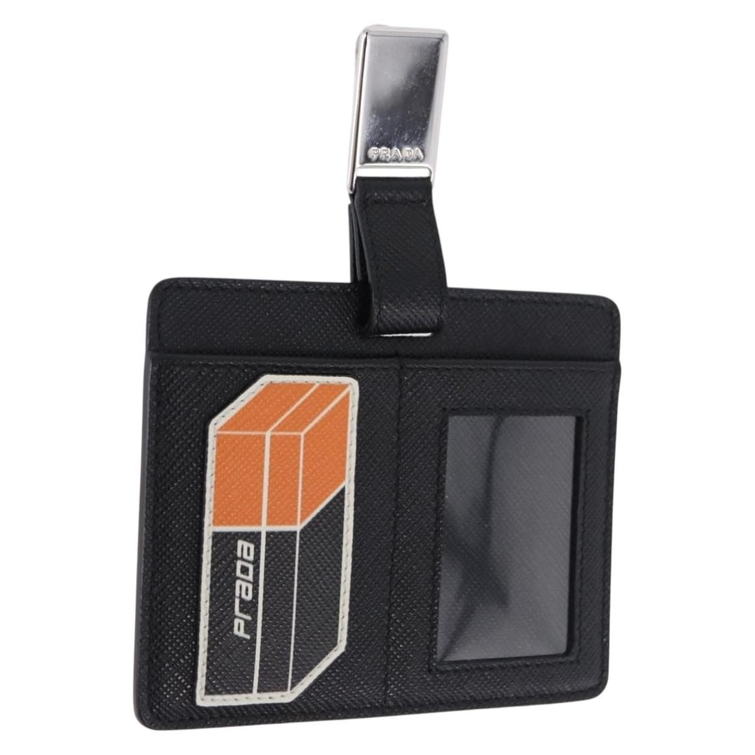 Prada 2MC122 Saffiano Leather Card Case Black Silver: Prada 2MC122 Saffiano Leather Card Case Black Silver Prada card case crafted in black Saffiano leather with silver-tone accents. This women's accessory includes the item box and is made in Italy. Cond