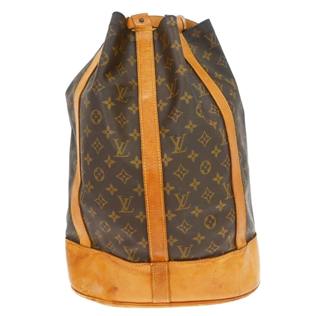 Louis Vuitton Randonnee GM Monogram Canvas Drawstring Shoulder Bag: Louis Vuitton Randonnee GM Monogram Canvas Drawstring Shoulder Bag Vintage Louis Vuitton Randonnee GM drawstring shoulder bag in brown Monogram canvas with leather trim and an adjustable shoulder stra