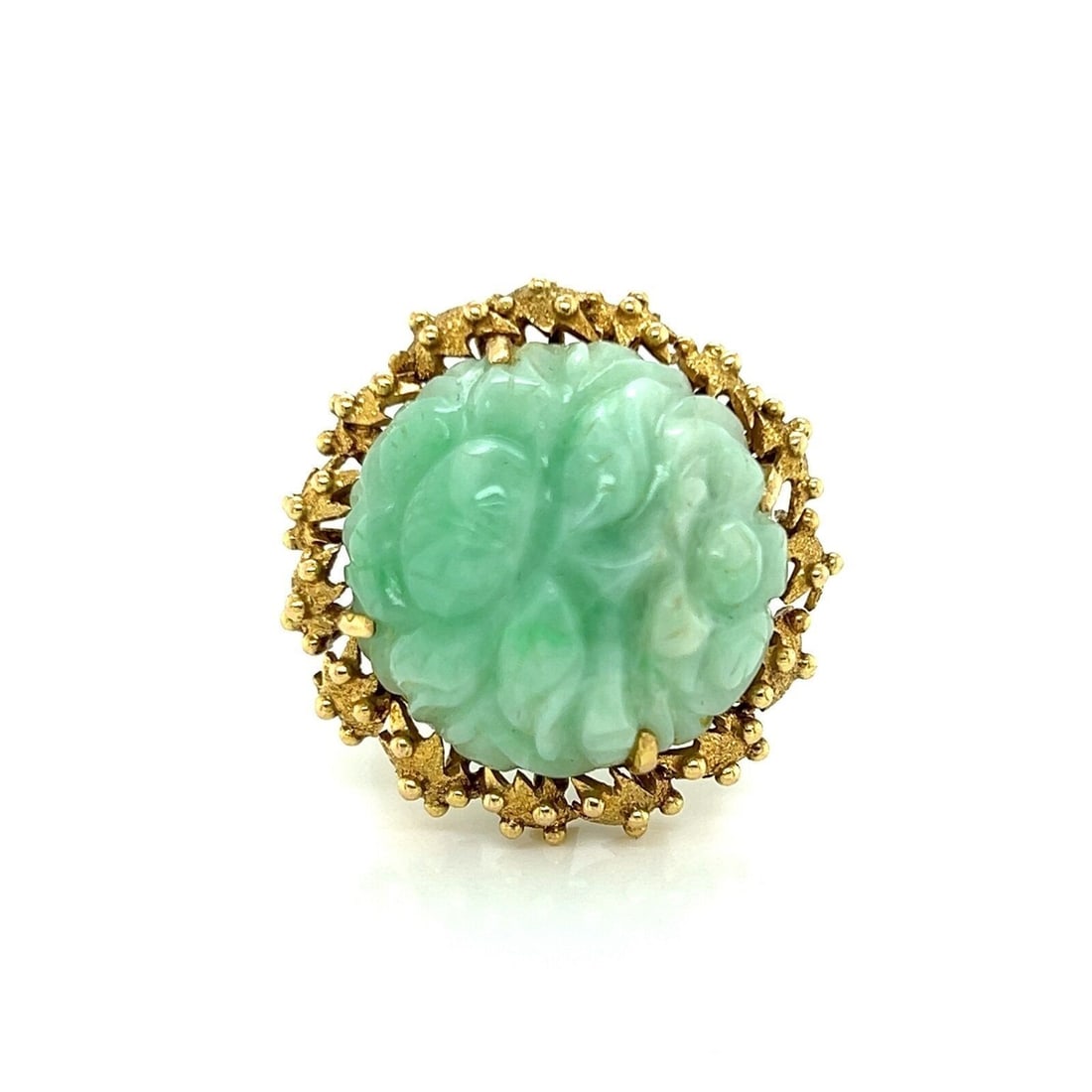 Vintage Size 7 Dome Ring in 14k Yellow Gold with Carved Jade Floral Top (1 of 6)