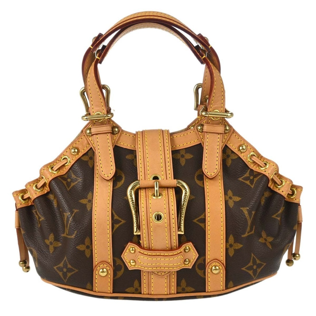 Louis Vuitton Theda PM Monogram Canvas Small Handbag M92399: Louis Vuitton Theda PM Monogram Canvas Small Handbag M92399 Louis Vuitton Theda PM handbag in brown Monogram canvas and leather with double handles, buckle closure, and one interior pocket. Made in Fr