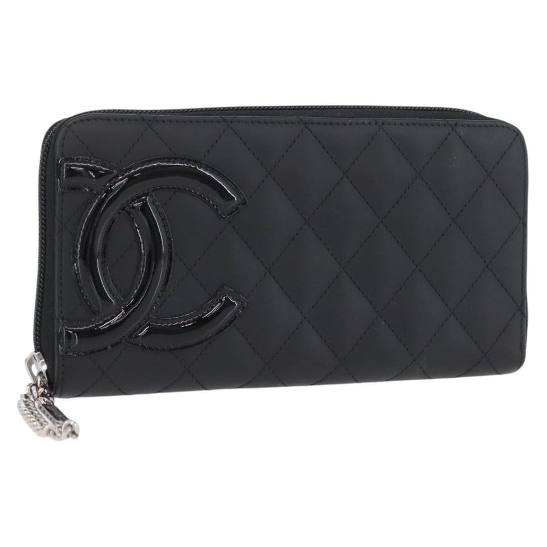 Chanel Cambon Line Matelasse Black Leather Long Wallet with Silver CC: Chanel Cambon Line Matelasse Black Leather Long Wallet with Silver CC This CHANEL Matelasse Cambon Line long wallet features a sleek black leather exterior with silver-tone CC detailing. Designed for 