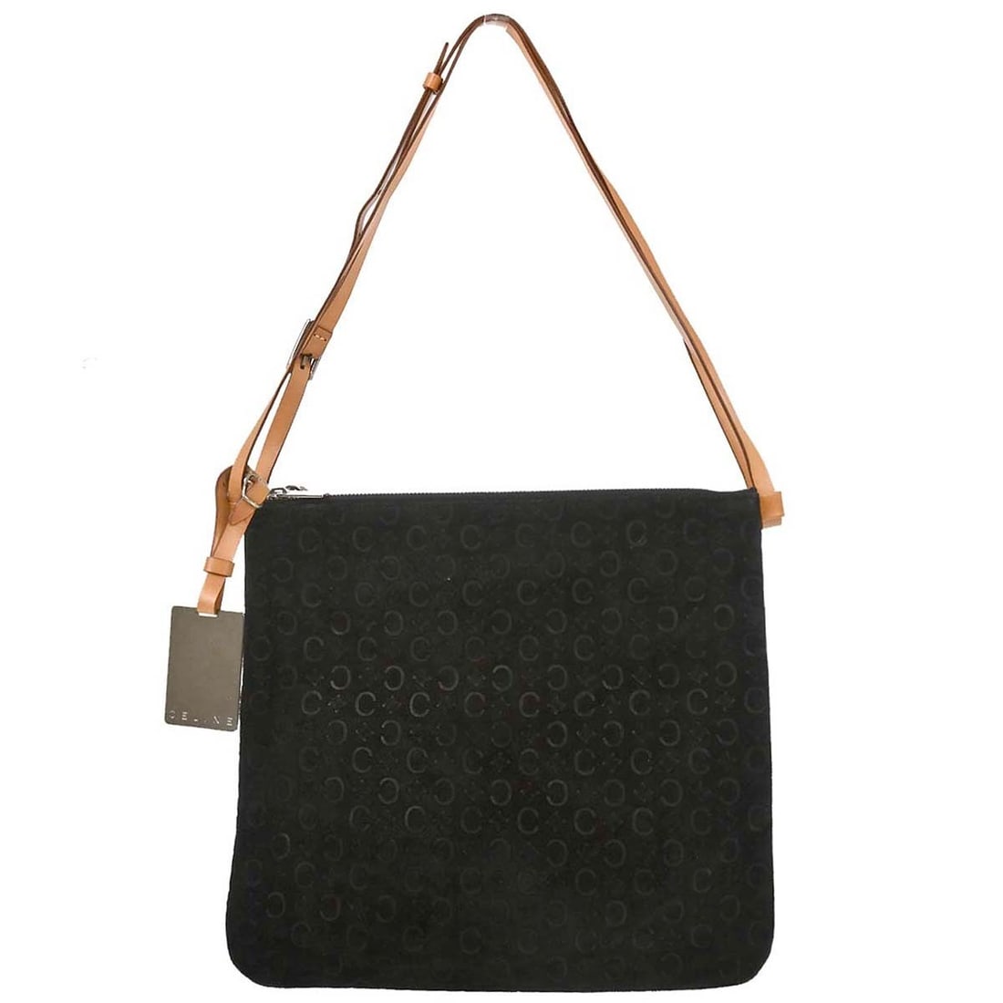 CELINE Macadam shoulder bag in black suede with mirror charm: CELINE Macadam shoulder bag in black suede with mirror charm Celine C Macadam Twin handbag in black suede and leather with logo accents and a shoulder strap. This women's shoulder bag features two int