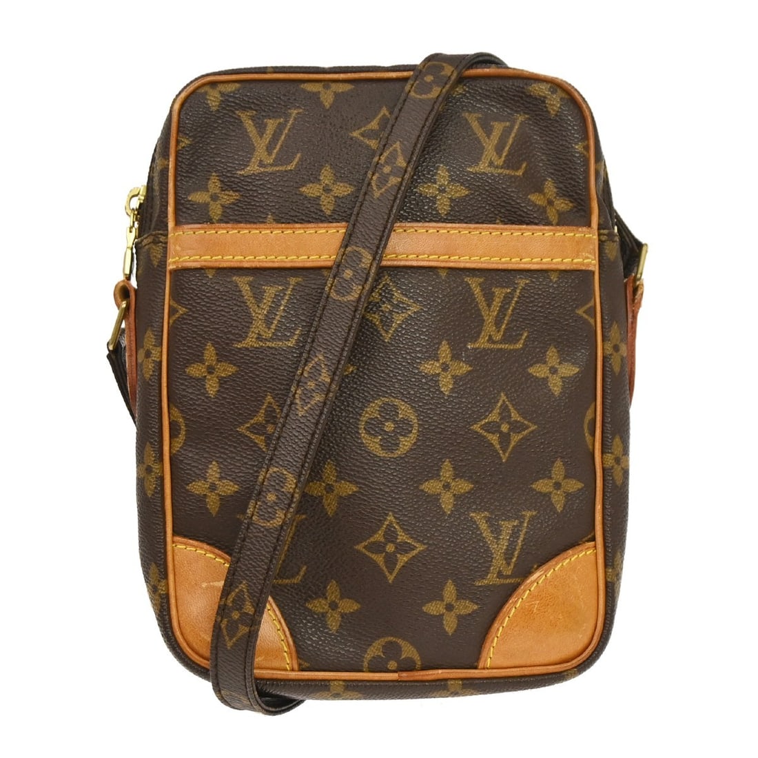 Louis Vuitton Danube M45266 Monogram Canvas Crossbody Bag: Louis Vuitton Danube M45266 Monogram Canvas Crossbody Bag Vintage Louis Vuitton Danube shoulder bag in brown Monogram canvas and leather, made in France. It features a zip closure, gold-tone hardware,