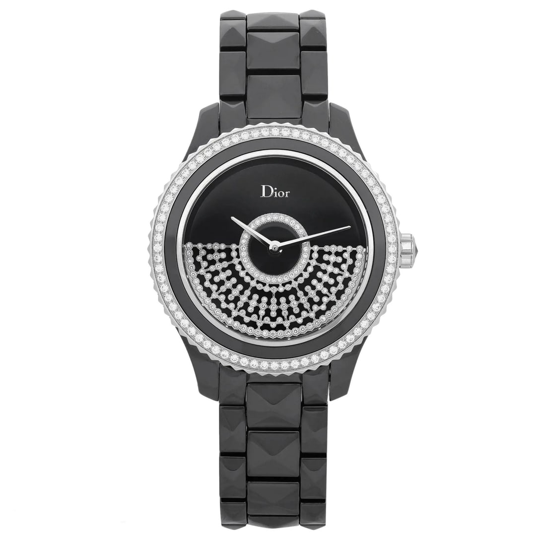 Christian Dior VIII Grand Bal 38mm Ceramic Diamond Bezel Black Dial Watch CD124BE3C001: Christian Dior VIII Grand Bal 38mm Ceramic Diamond Bezel Black Dial Watch CD124BE3C001 This luxurious Christian Dior VIII Grand Bal wristwatch features a striking black dial and a diamond-fixed bezel,