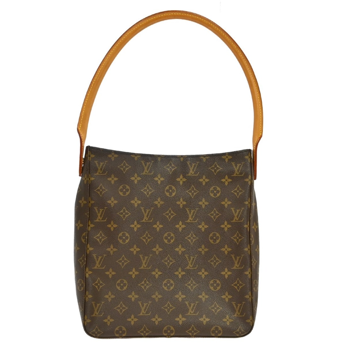 Louis Vuitton Looping GM Monogram Shoulder Bag M51145 Brown: Louis Vuitton Looping GM Monogram Shoulder Bag M51145 Brown Vintage Louis Vuitton Looping GM shoulder bag in Monogram canvas with leather trim and a beige leather strap. The bag features a brown exter