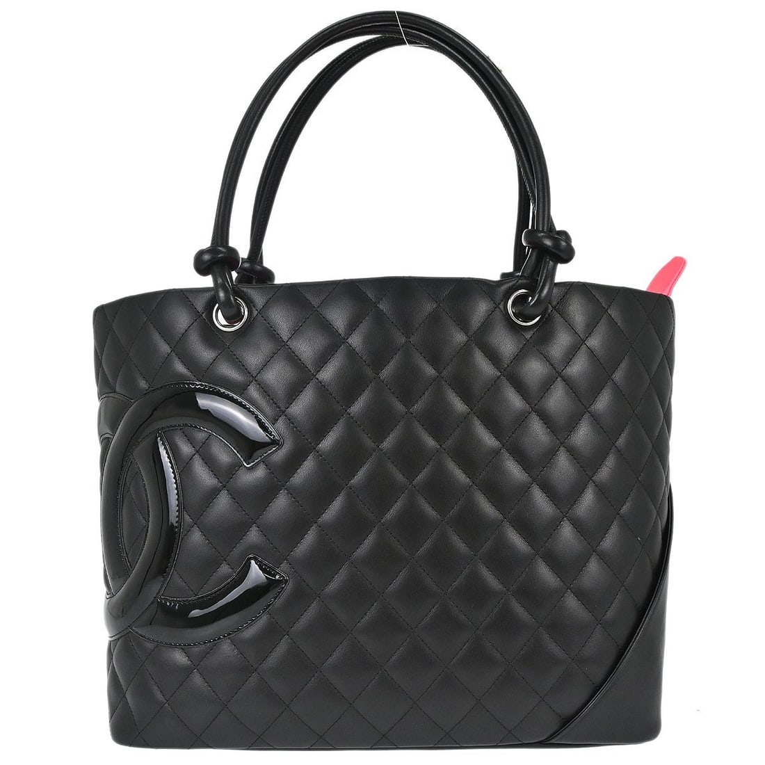 CHANEL Cambon Ligne Medium Black Calfskin Tote Bag: CHANEL Cambon Ligne Medium Black Calfskin Tote Bag Chanel Cambon Ligne tote handbag in black calfskin leather with quilted logo detailing and patent leather trim. This medium tote features double hand