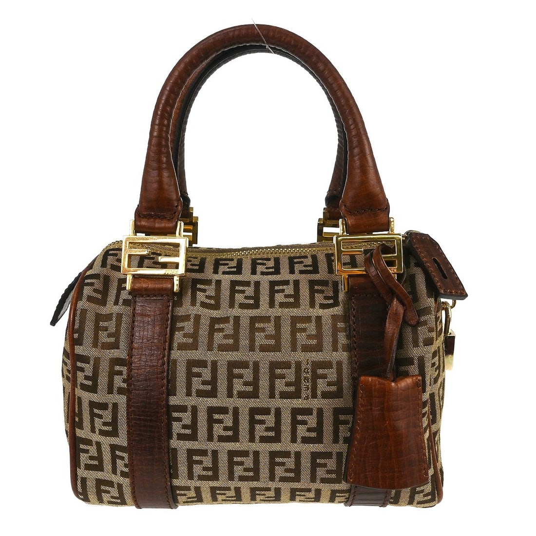 Fendi Zucchino Small Canvas Handbag Beige Brown Leather Handles (1 of 8)