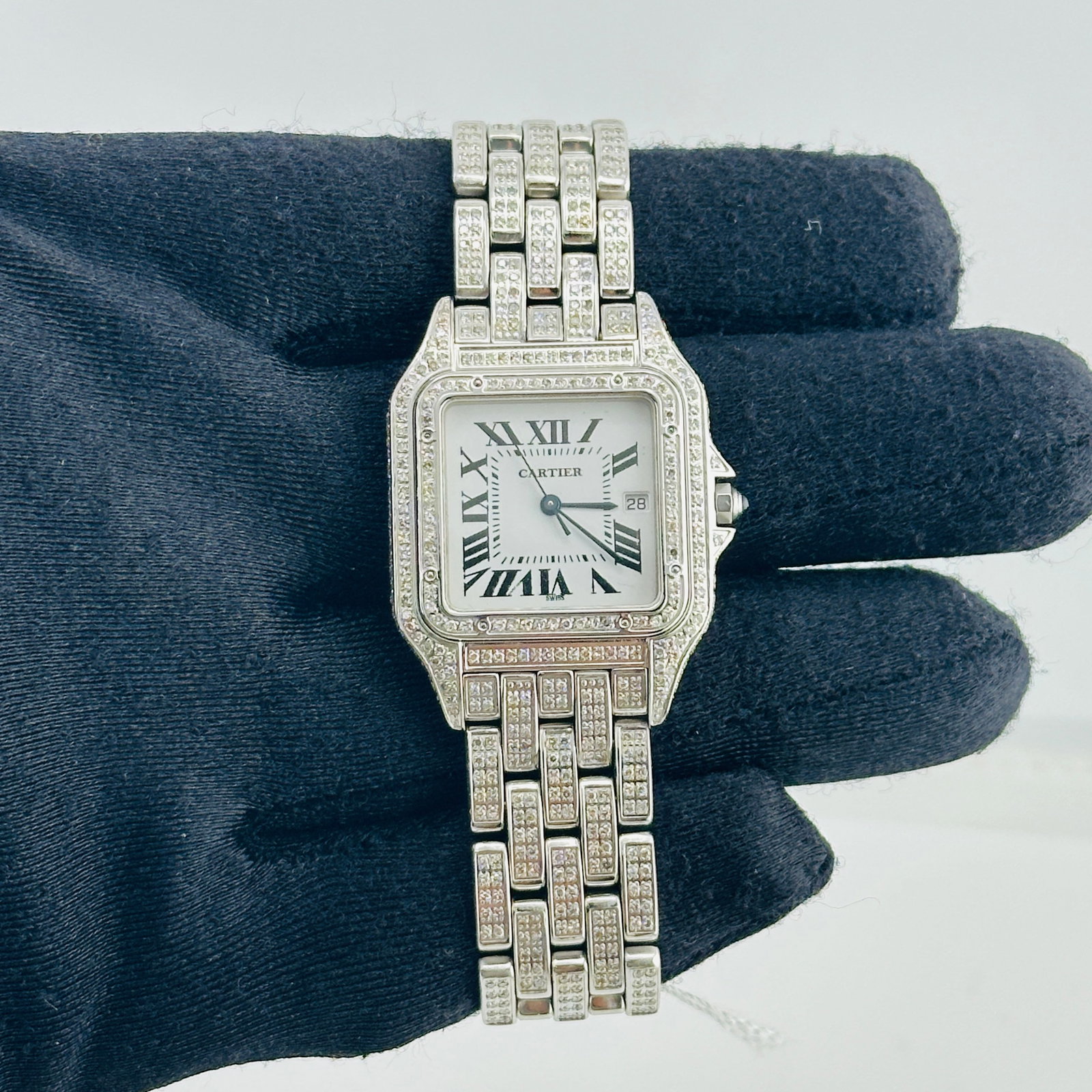 Cartier Panthere Jumbo ladies watch Ref 1300 white refinished dial diamonds papers (1 of 7)