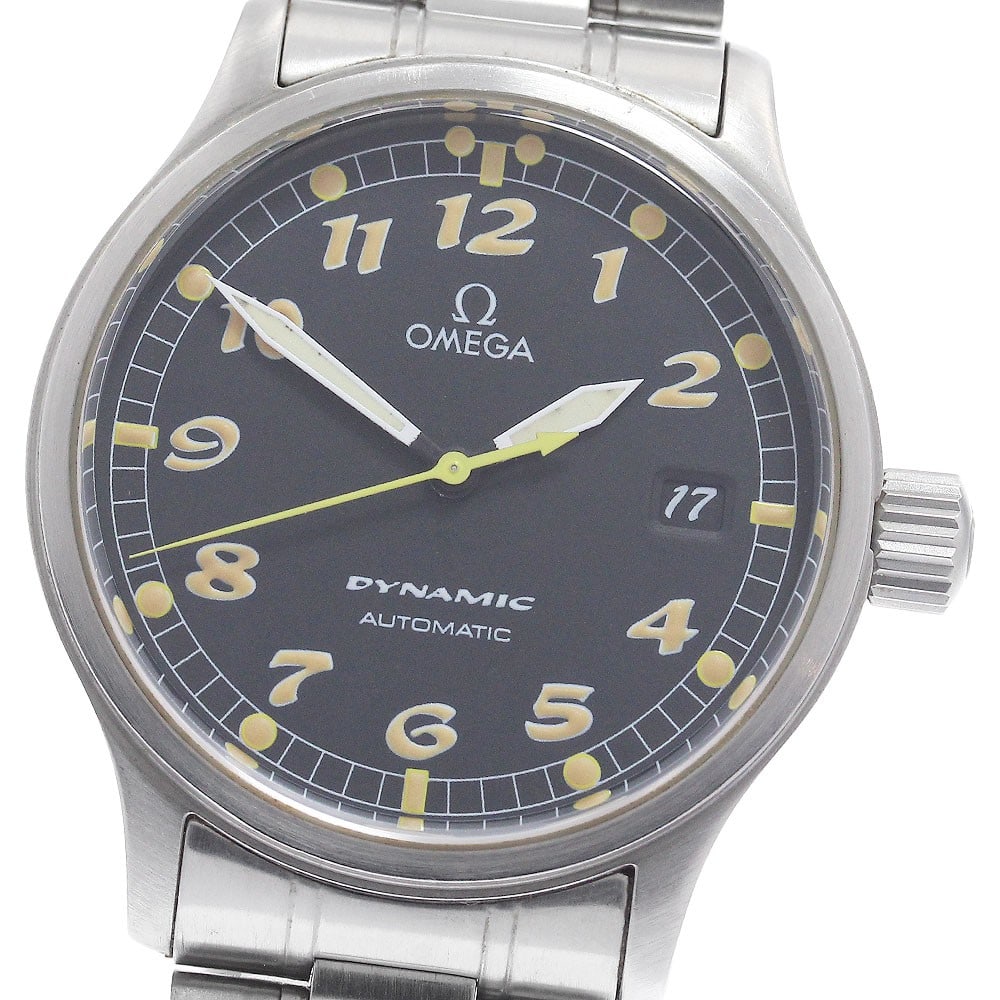 Omega Dynamic 5200.50 mens automatic date wristwatch steel: Omega Dynamic 5200.50 mens automatic date wristwatch steel Pre-owned Omega Dynamic men's wristwatch with automatic movement and date function. This watch features a black dial and a stainless steel ca