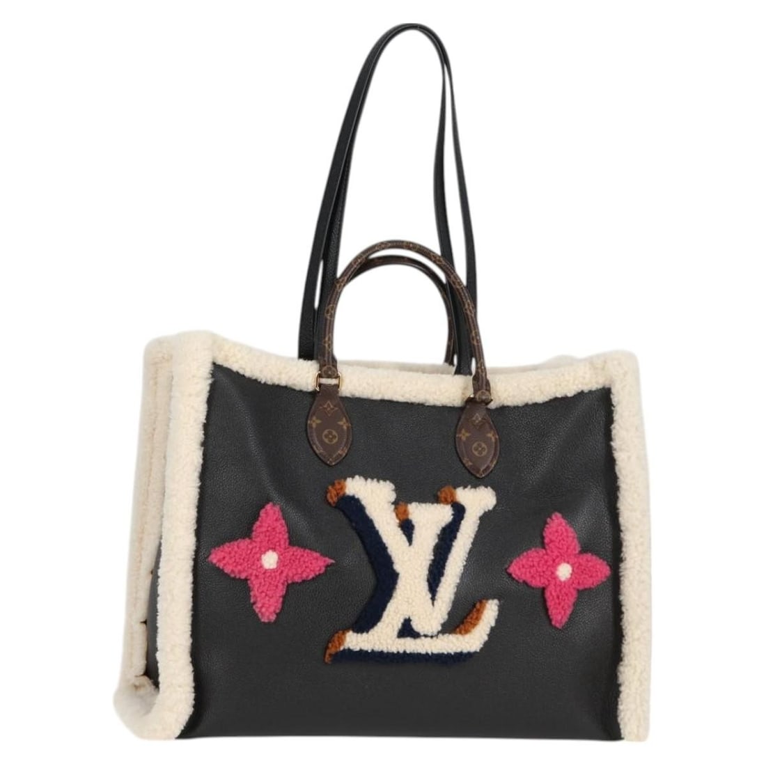 Louis Vuitton On The Go GM Tote Monogram Canvas M56958 Shearling Trim Bag: Louis Vuitton On The Go GM Tote Monogram Canvas M56958 Shearling Trim Bag This Louis Vuitton On The Go GM tote bag features the iconic Monogram canvas and is designed for women. It offers a spacious i